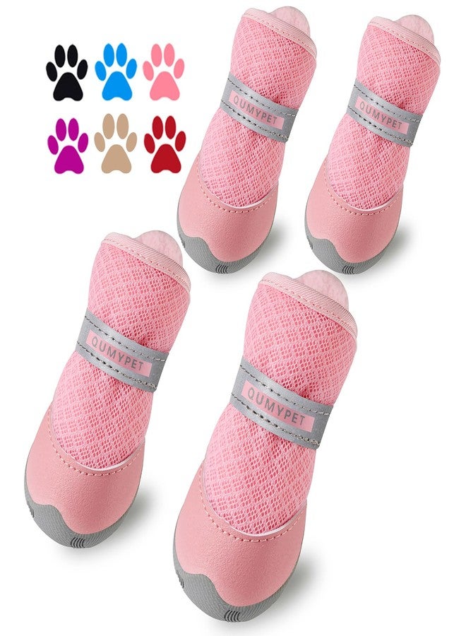QUMY 4PCS Dog Shoes for Small Dogs, Hot Pavement Summer Puppy Dog Boots & Paw Protectors with Soft Anti-Slip Rubber Sole, Mesh Breathable Dog Booties for Hardfloors, Walking Running Pink Size 2 - Image 1